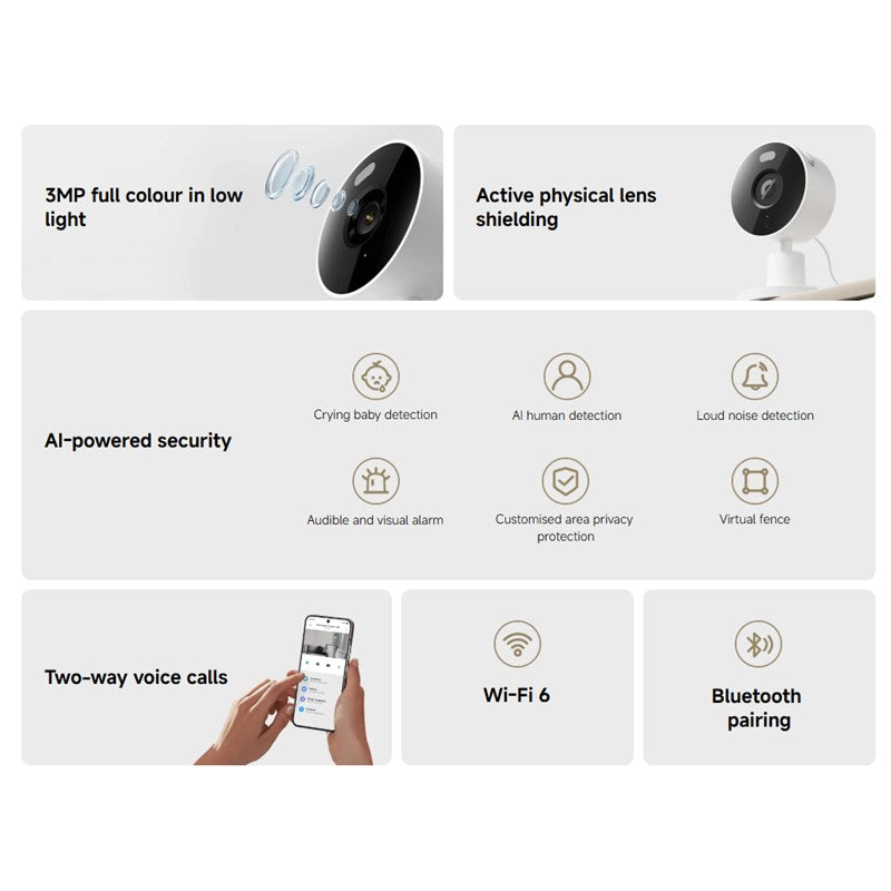 Xiaomi Mi Smart Camera C100, 3 MP 2K HD - White Xiaomi Mi Smart Camera C100, 3 MP 2K HD - White